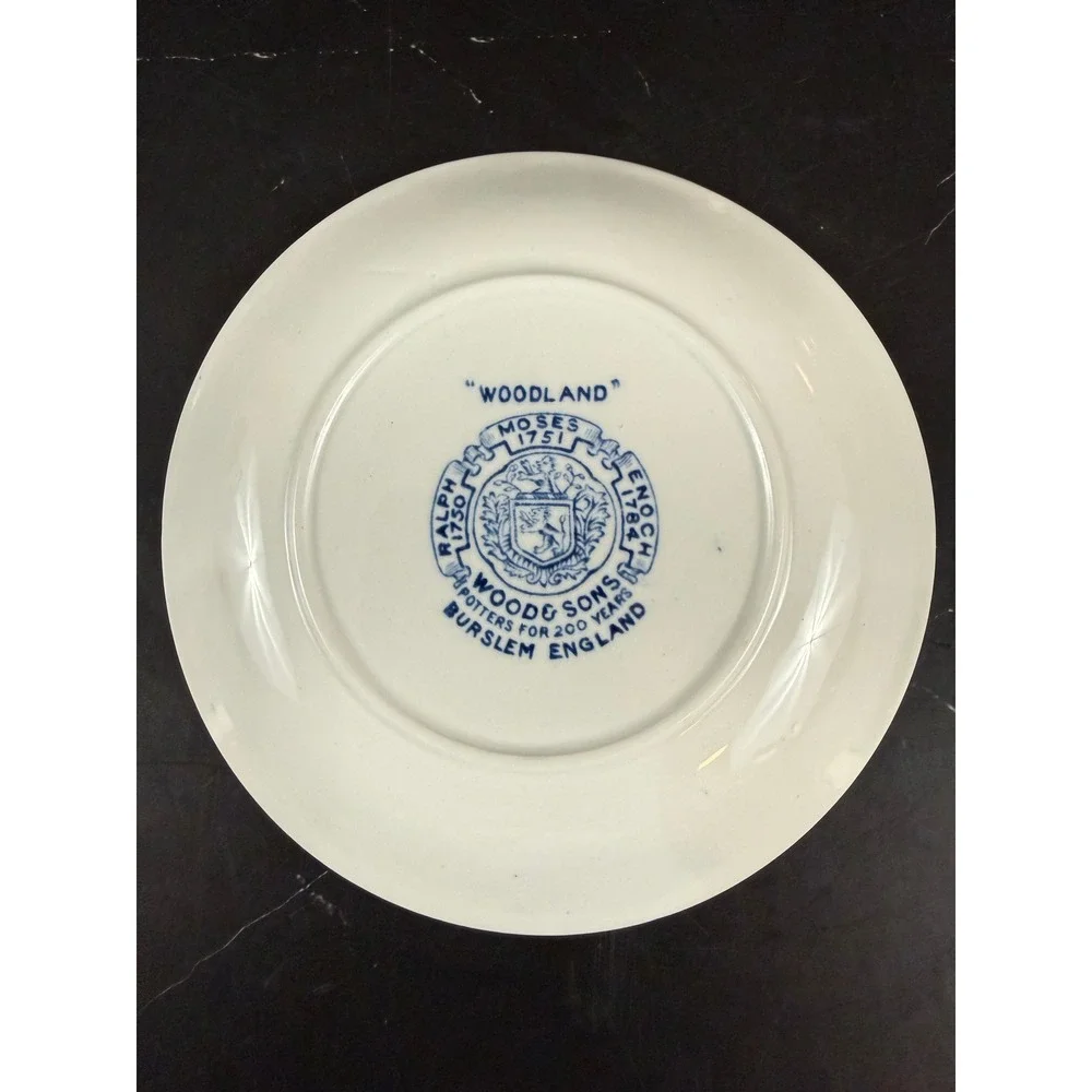 VTG Wood & Sons Woodland Blue and White Porcelain Coaster 4 3/8in